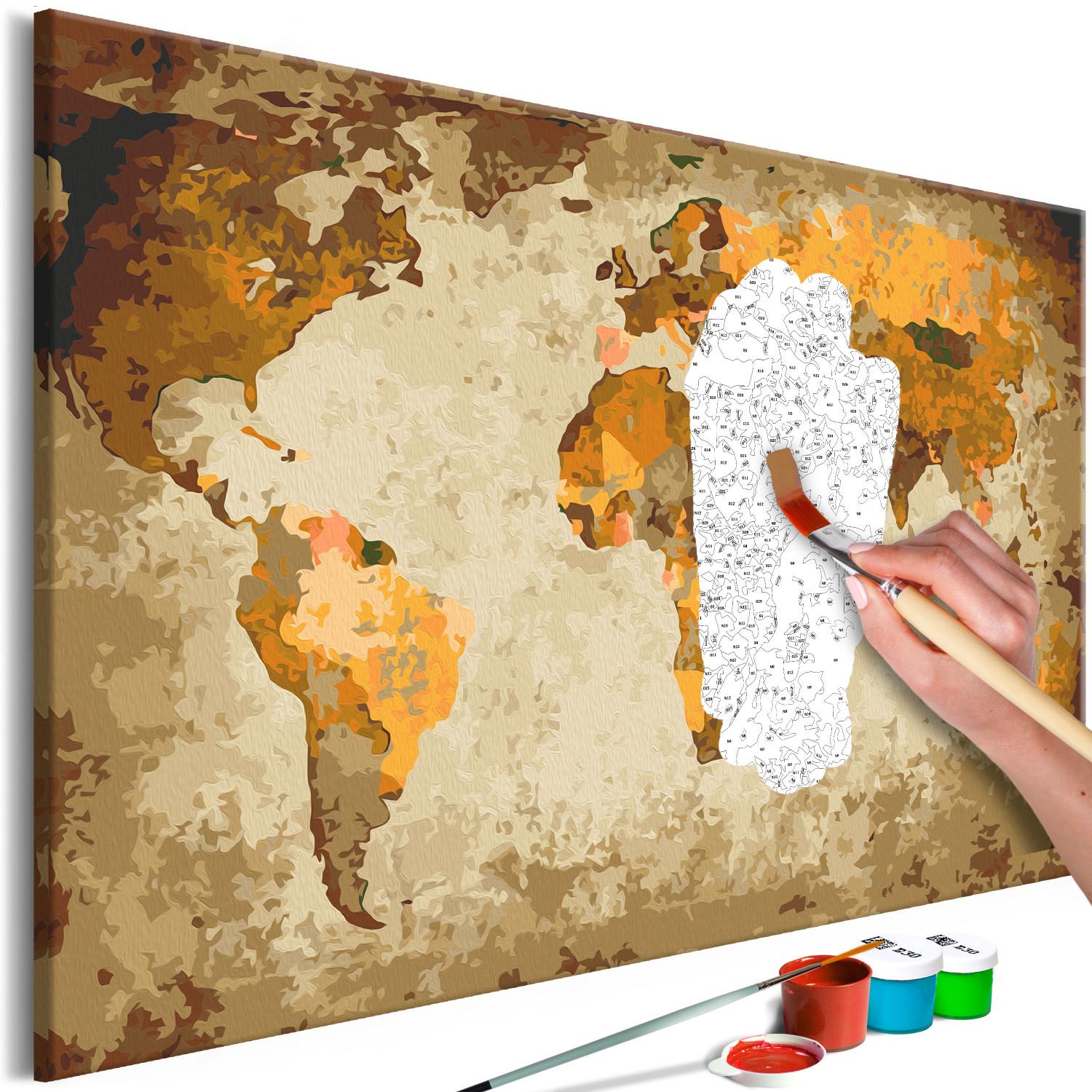 Cuadro para pintar por números Brown World Map