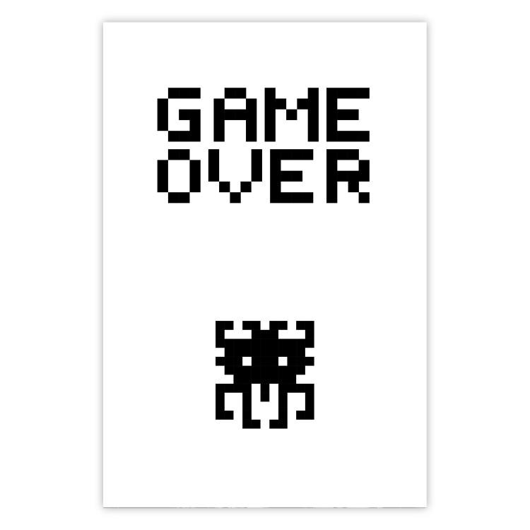 Fin juego: composición pixelada blanco y negro, texto inglés