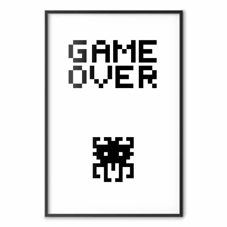 Fin juego: composición pixelada blanco y negro, texto inglés
