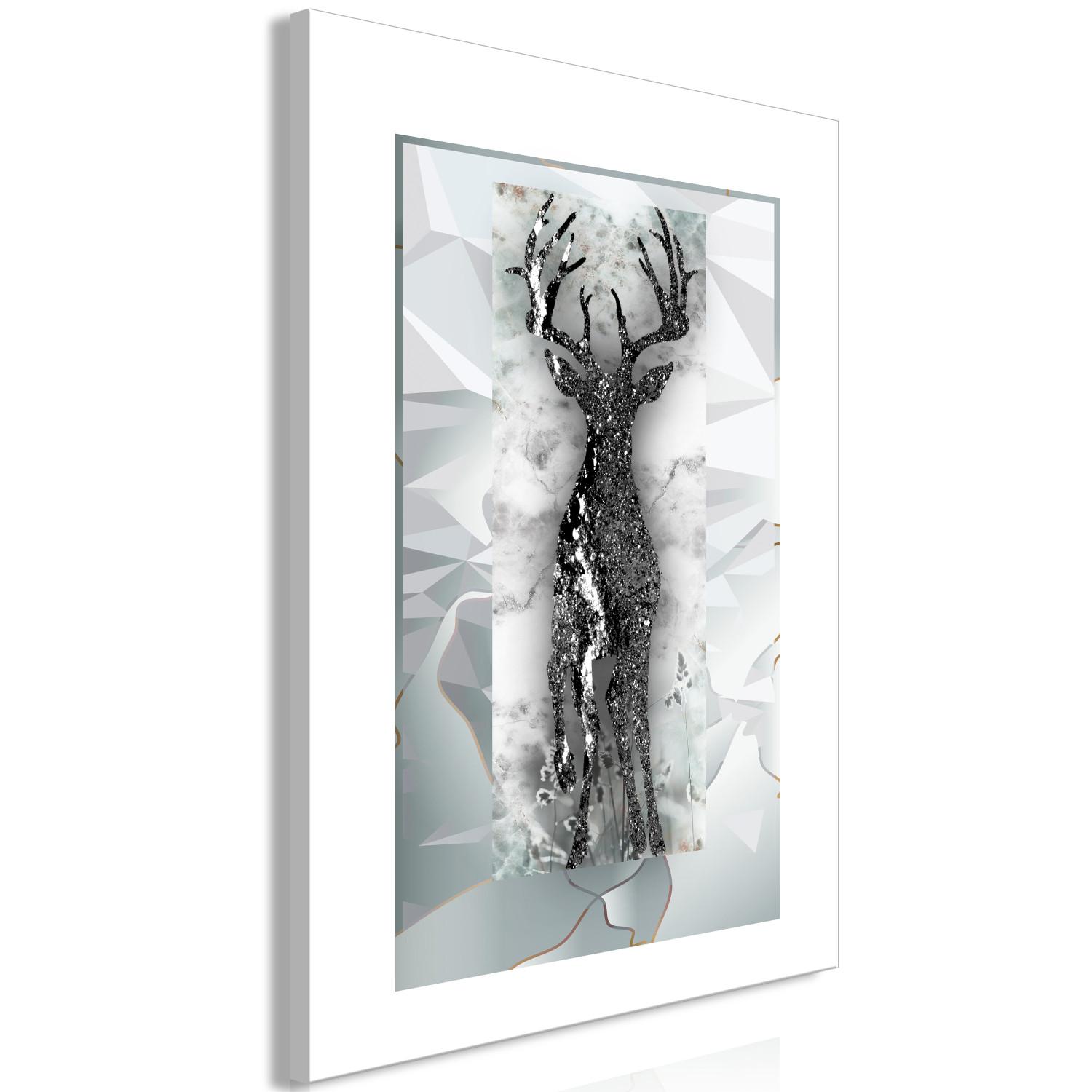 Cuadro decorativo Ciervo en luz de glamour (1 pieza) - combinación de blanco y gris