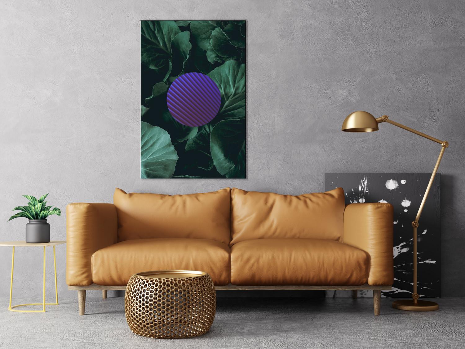 Cuadro moderno Círculo violeta - geometría abstracta sobre un fondo con patrón floral