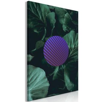 Cuadro moderno Círculo violeta - geometría abstracta sobre un fondo con patrón floral