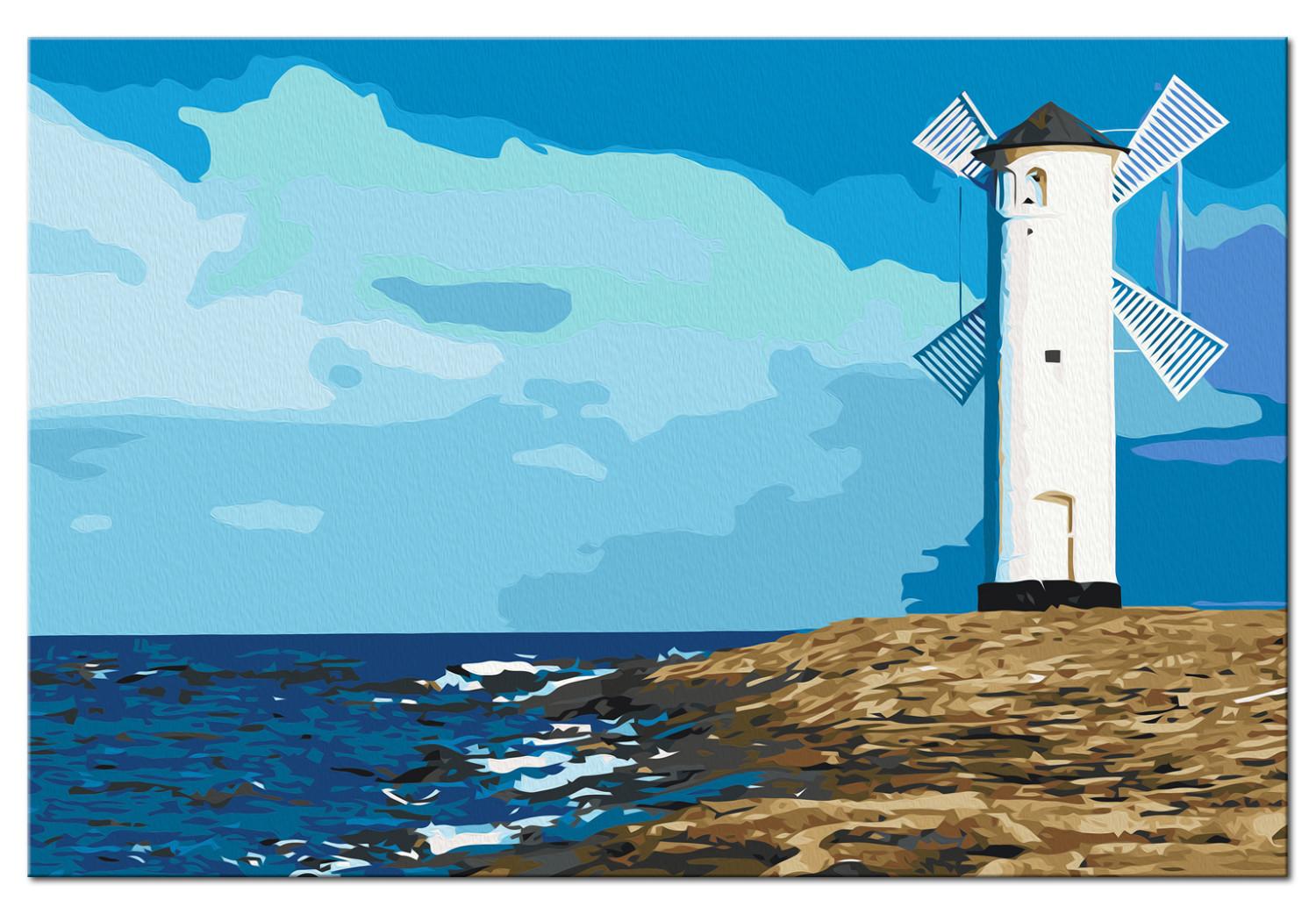 Cuadro numerado para pintar Lighthouse with Windmill