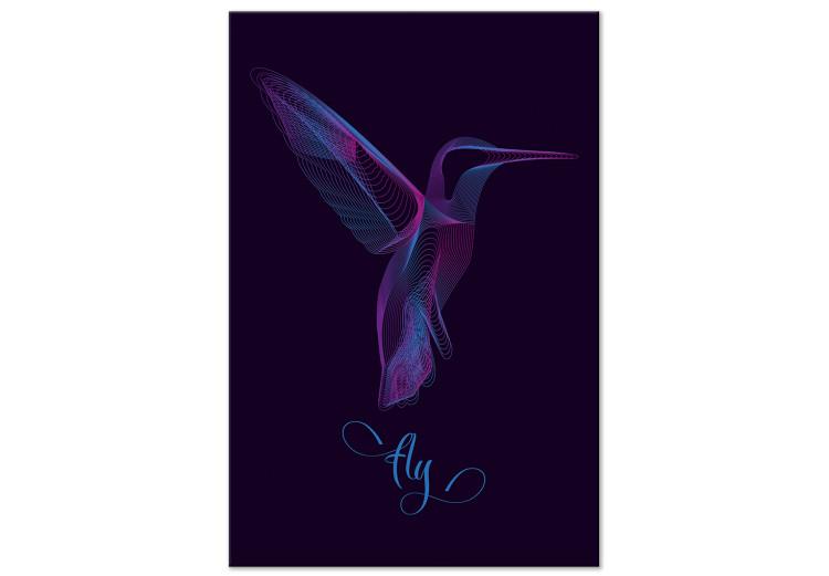 Cuadro en lienzo Pájaro libre (1 pieza) - colibrí con la palabra "fly" en morado