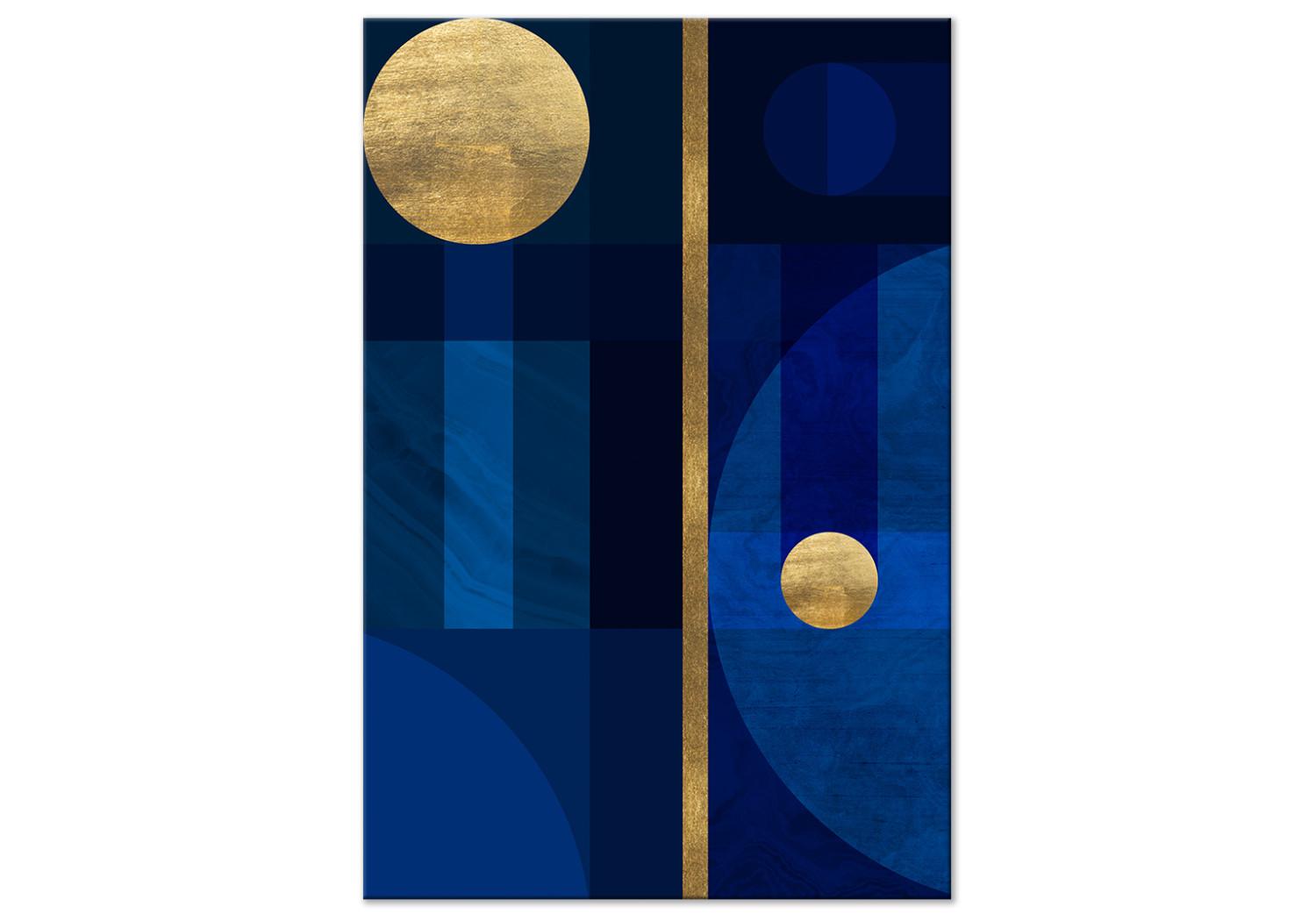 Cuadro moderno Círculos dorados (1 pieza) - forma geométrica en tono azul clásico