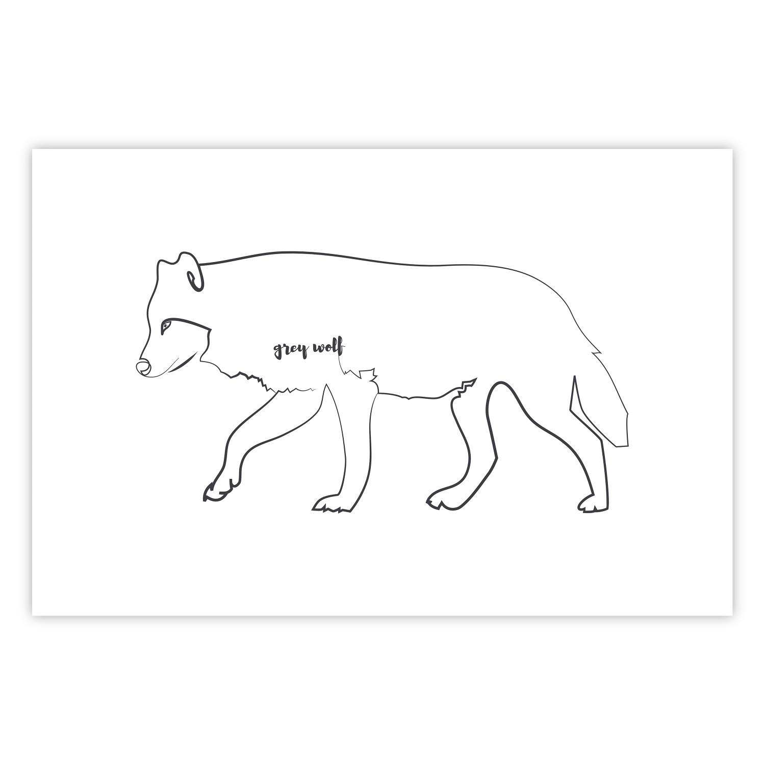 Póster Lobo: lineart minimalista de un animal con inscripción en inglés