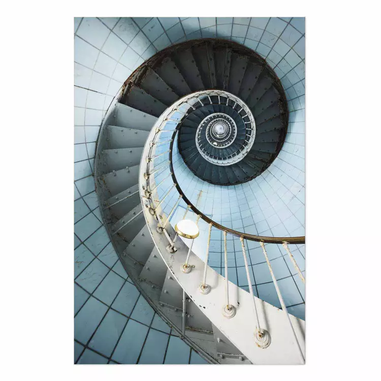 Cartel Escaleras de Fibonacci - composición geométrica azul con arquitectura