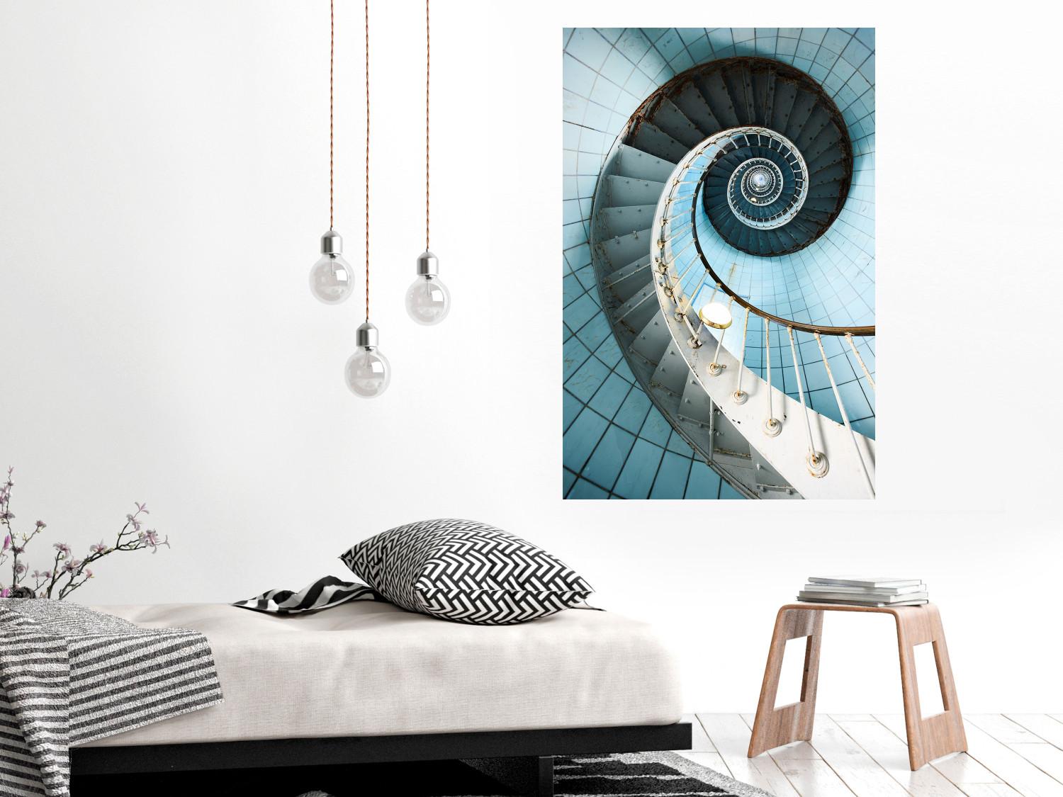 Cartel Escaleras de Fibonacci - composición geométrica azul con arquitectura