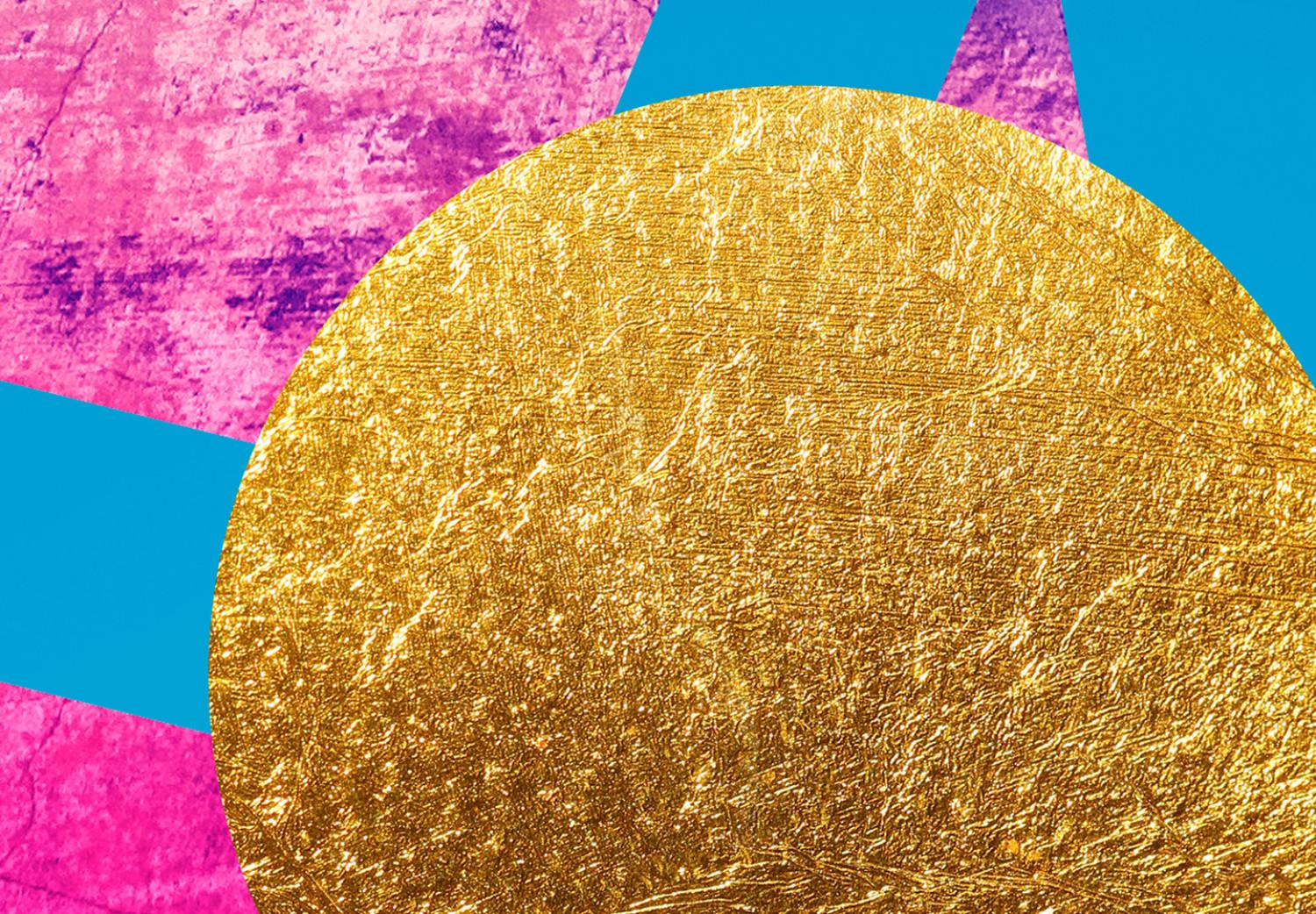 Cuadro Abstracción loca - círculos dorados sobre fondo geométrico rosa