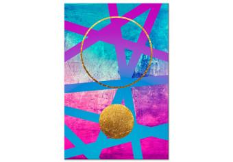 Cuadro Abstracción loca - círculos dorados sobre fondo geométrico rosa