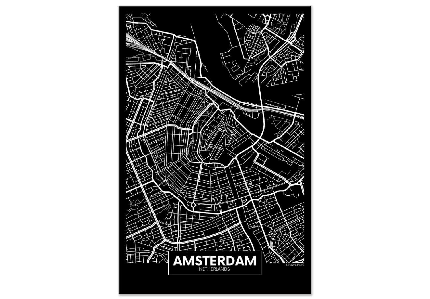 Cuadro decorativo Amsterdam - mapa de la capital holandesa en un estilo minimalista