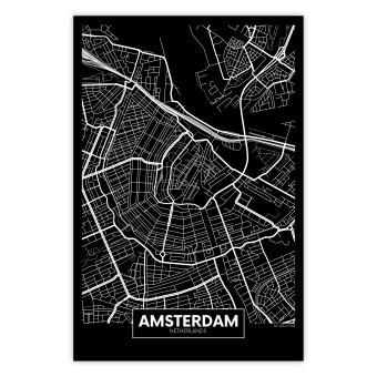 Cartel Mapa oscuro Ámsterdam: blanco y negro, letras simples