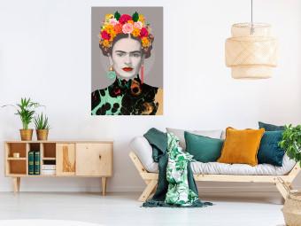 Cartel Majestic Frida: paisaje moderno de una mujer con flores de colores