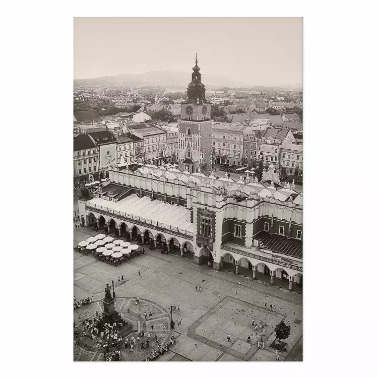 Cartel Cracovia: Sukiennice: arquitectura sepia vista pájaro
