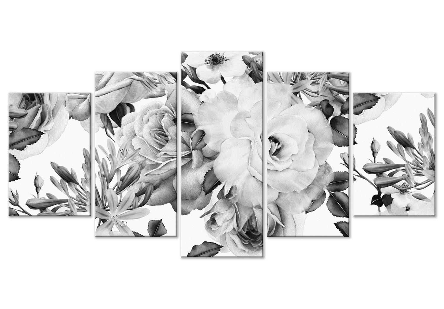 Cuadro decorativo Rose Composition (5 Parts) Wide Black and White