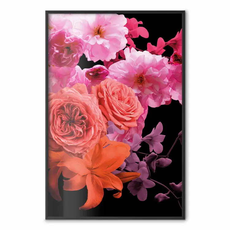 Brisa primaveral - flores rosas fondo negro