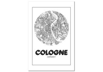 Cuadro decorativo Colonia - mapa aéreo blanco y negro de la ciudad alemana