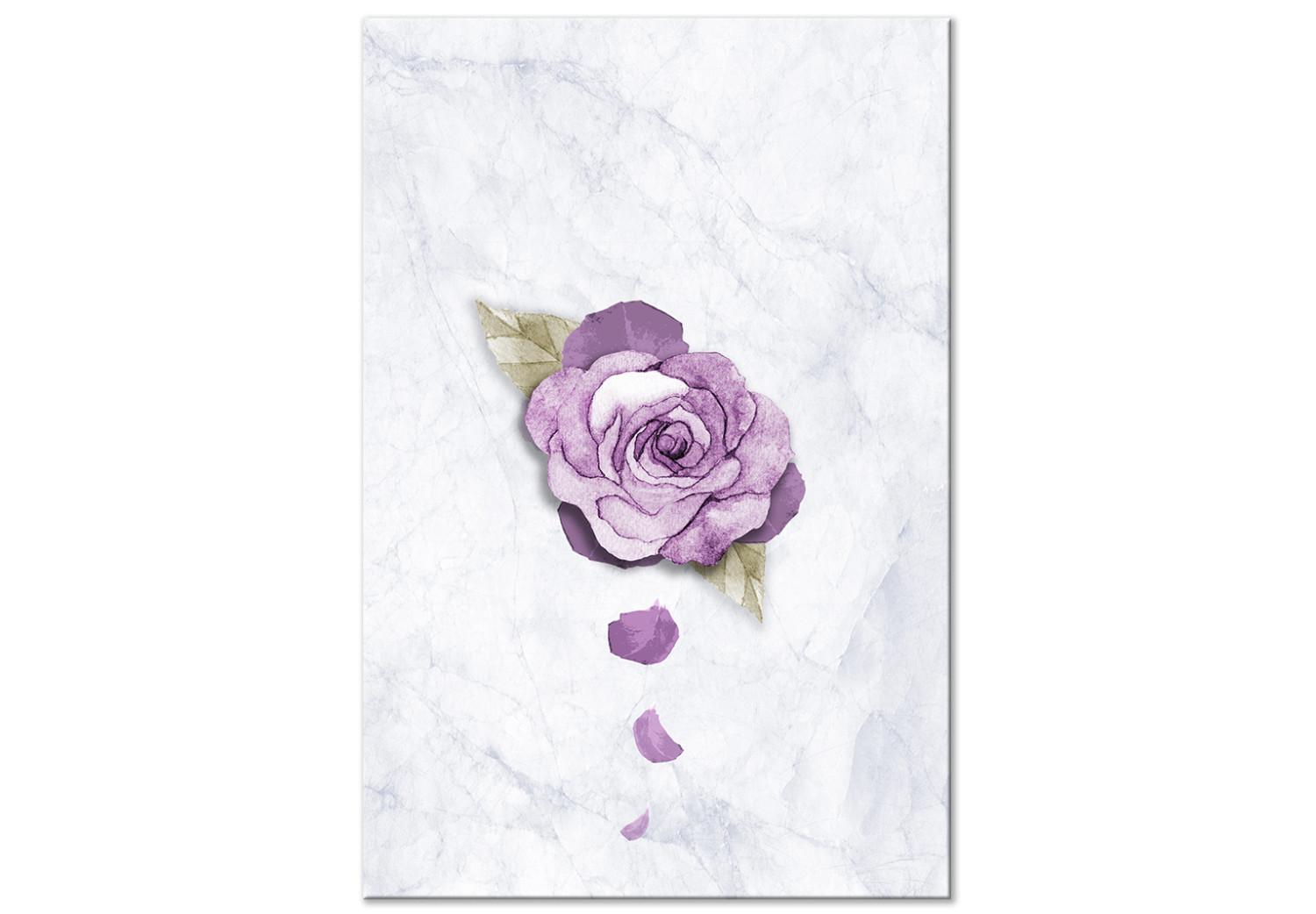 Cuadro decorativo Rosa acuarela - una planta morada sobre un fondo de mármol claro