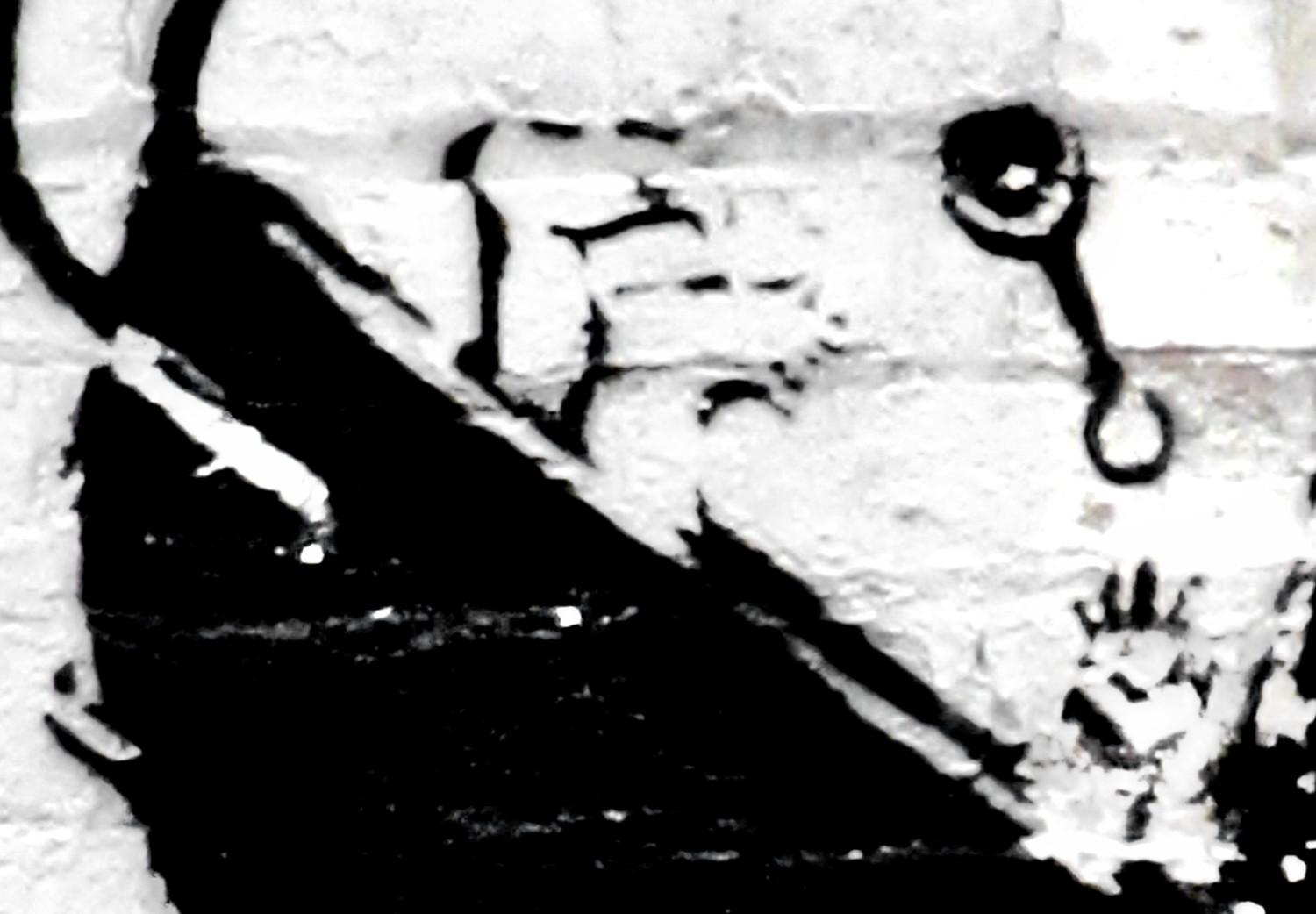 Poster Carrito corriendo - mural Banksy ladrillos blancos