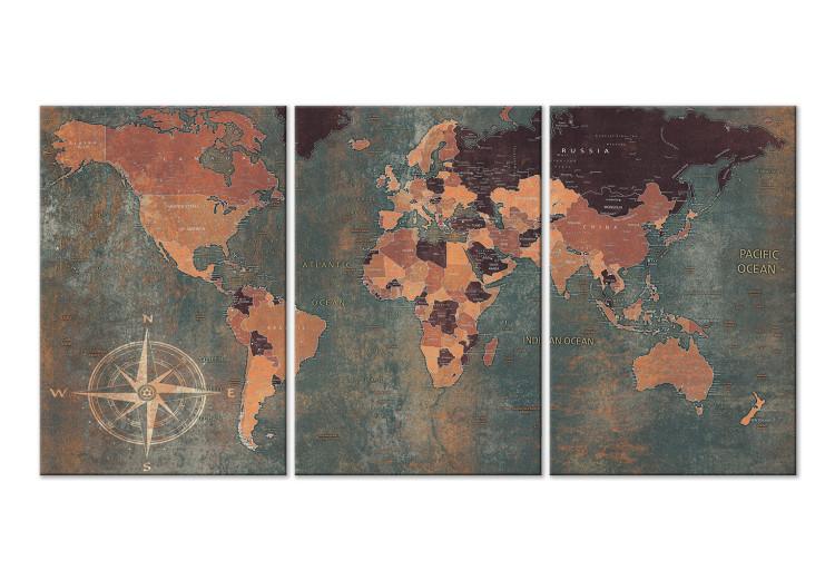 Cuadro en lienzo Vintage World Map (3 Parts) Green