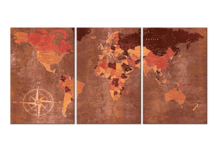 Cuadro en lienzo Vintage World Map (3 Parts) Brown