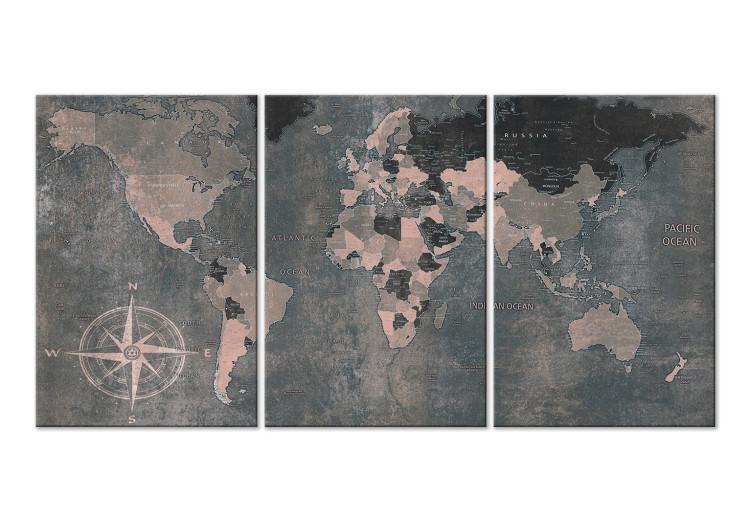 Cuadro en lienzo Vintage World Map (3 Parts) Grey