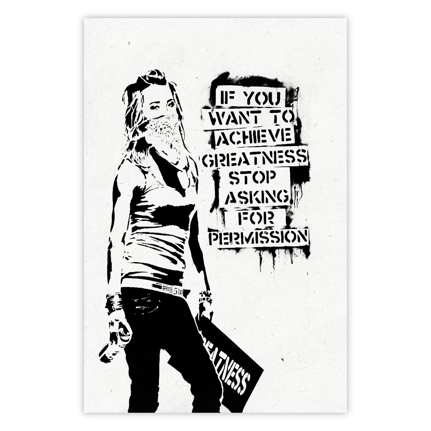 Cartel Chica con graffiti - composición en blanco y negro con mujer y textos