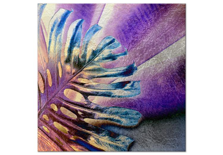 Cuadro en lienzo Monstera holográfica - hojas abstractas en púrpura brillante