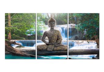 Cuadro decorativo Buddha and Waterfall (3 Parts) Green