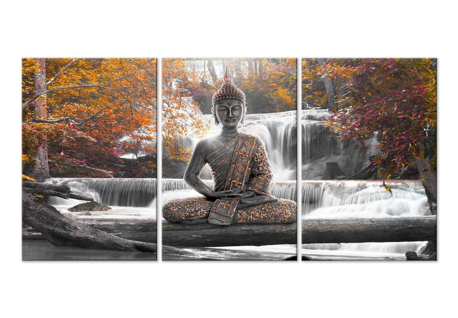 Cuadro Buddha and Waterfall (3 Parts) Orange