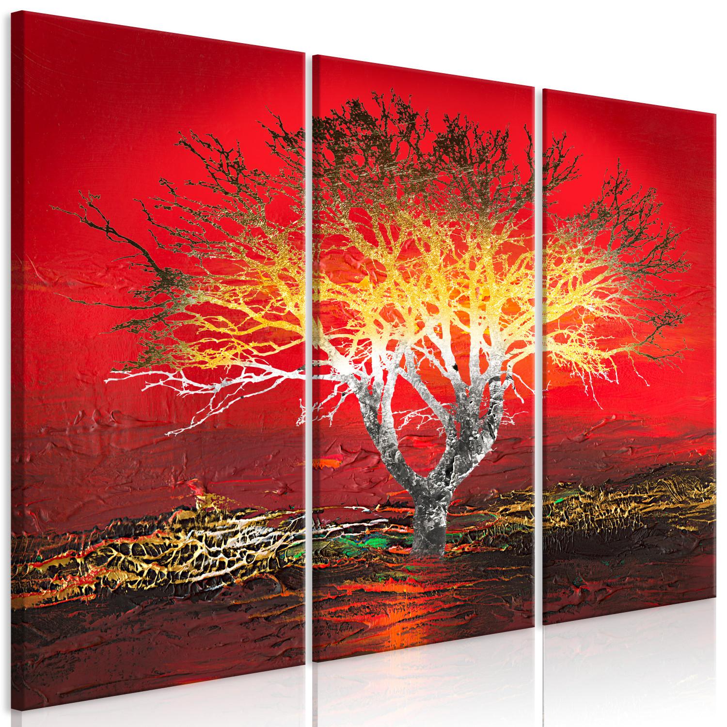 Cuadro Paisaje alienígena - árbol inquietante sobre un fondo rojo abstracto
