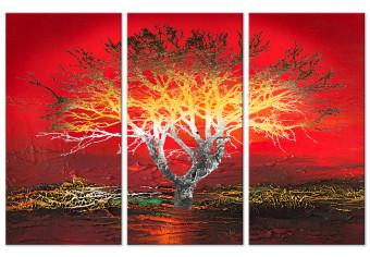 Cuadro Paisaje alienígena - árbol inquietante sobre un fondo rojo abstracto