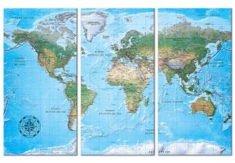 Cuadro Mapa mundial en azul (3 partes) - continentes con textos en italiano