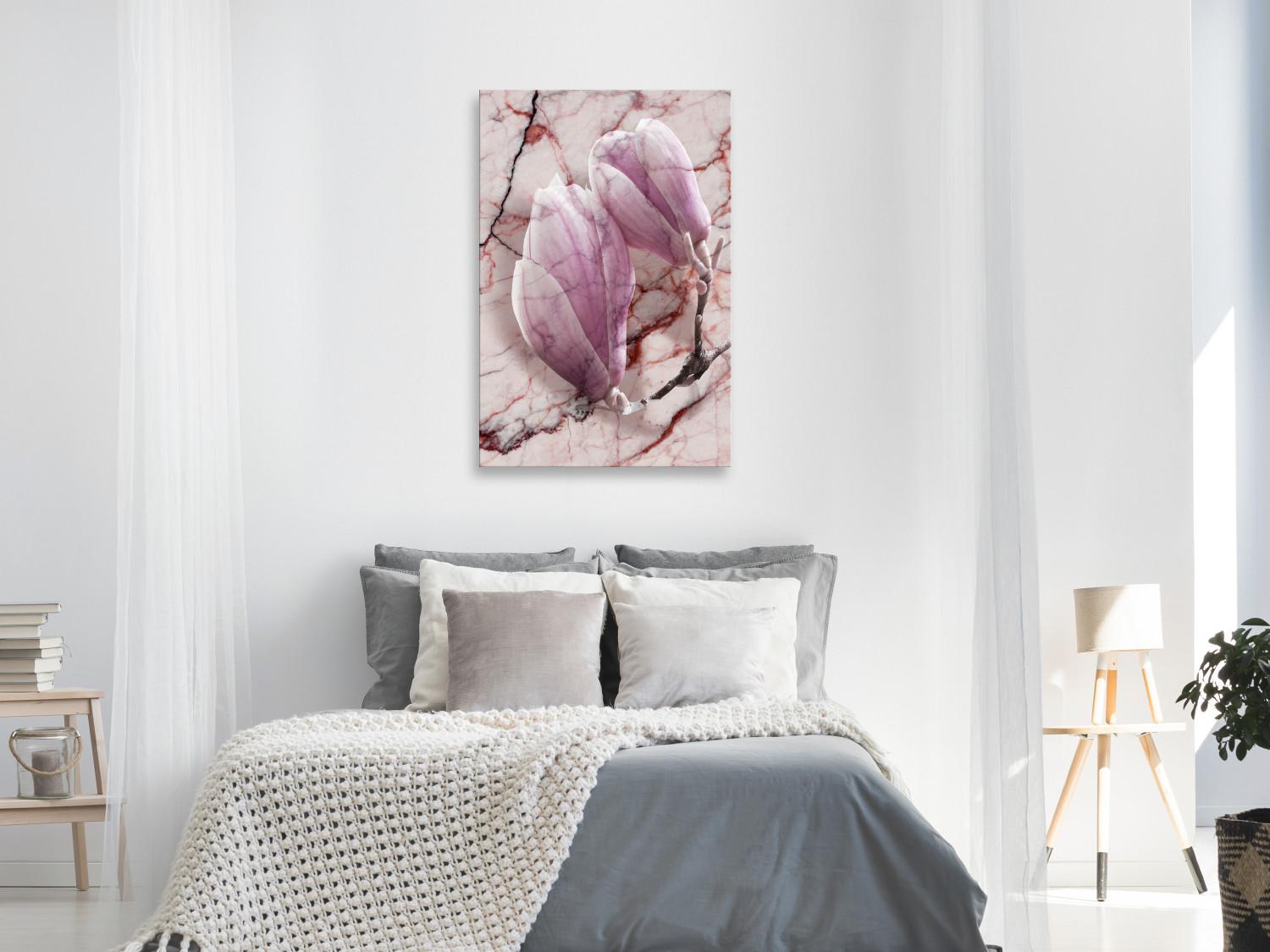 Cuadro moderno Sutileza del mármol - motivo floral de magnolia sobre fondo de mármol