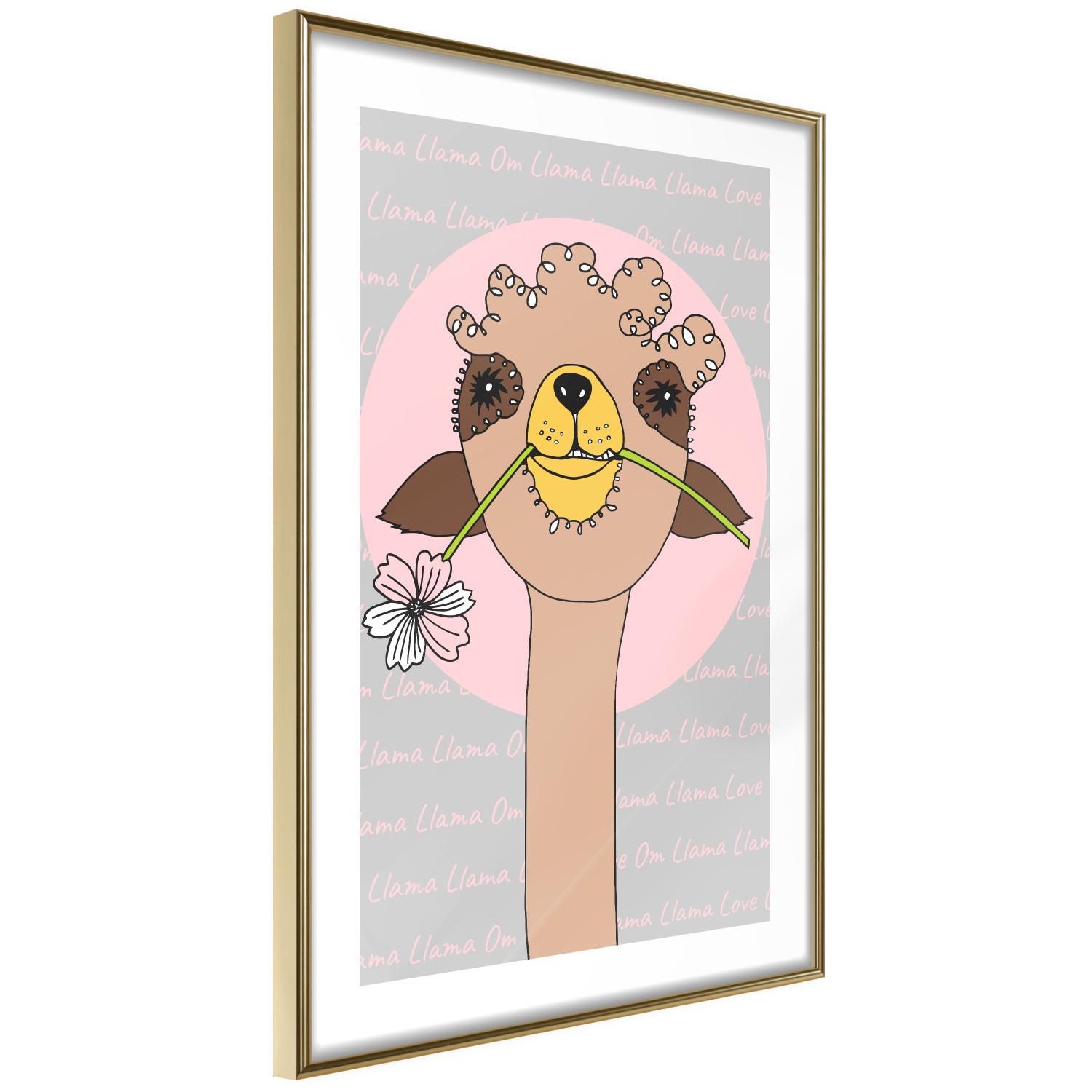 Set de poster Lama alegre - animal marrón con flor sobre fondo artístico y colorido
