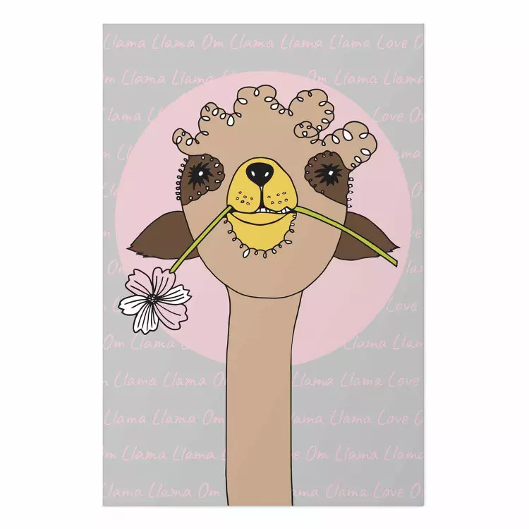 Set de poster Lama alegre - animal marrón con flor sobre fondo artístico y colorido