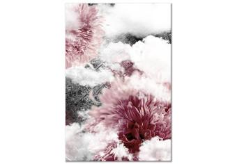 Cuadro Nubes de dalia - fotos interpenetrantes de nubes y flores rosadas.