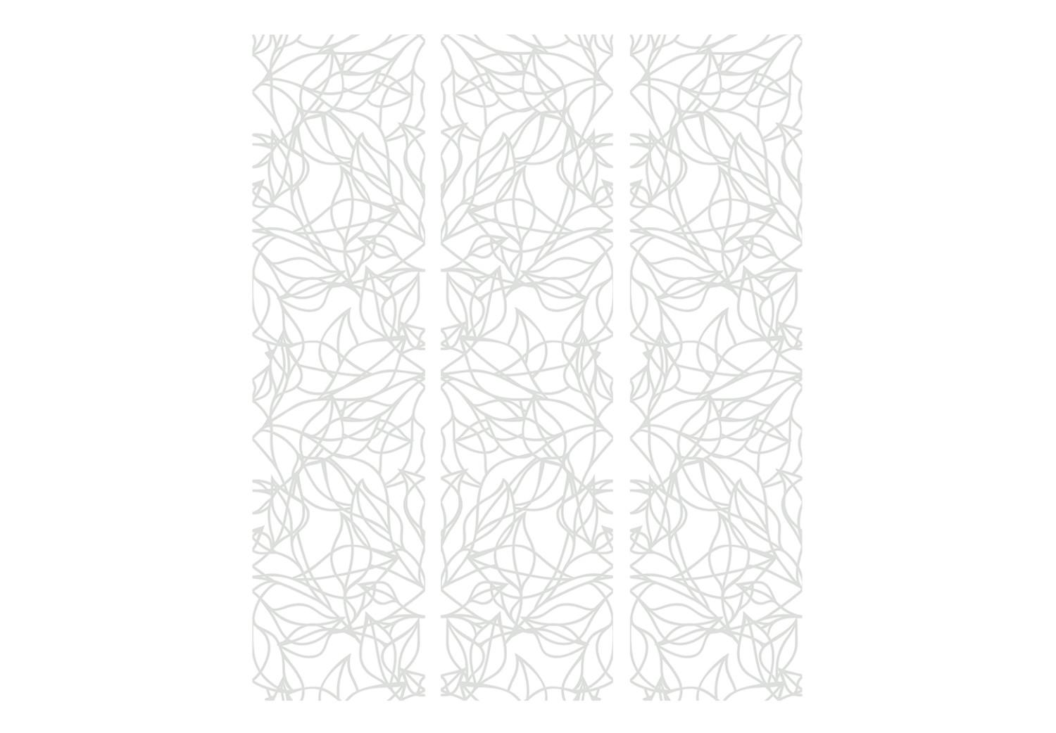 Biombo original Entretejido vegetal - líneas grises figuras geométricas fondo blanco