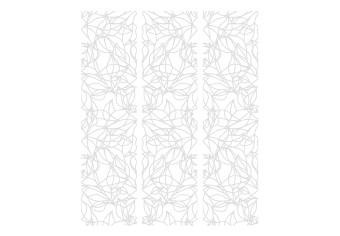 Biombo original Entretejido vegetal - líneas grises figuras geométricas fondo blanco