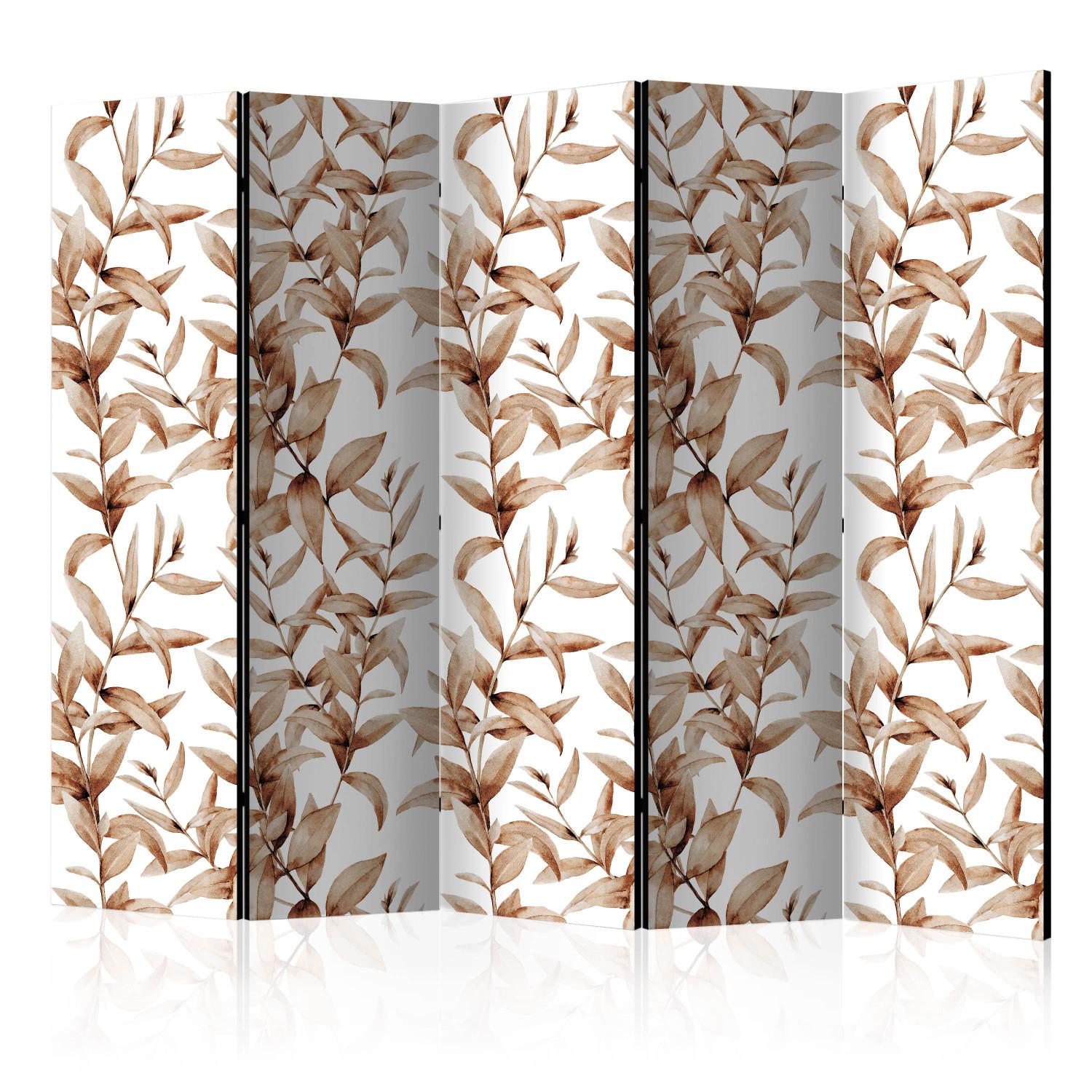 Biombo decorativo Sepia vegetal II - hojas marrones estilo ornamental fondo blanco