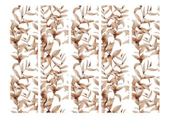 Biombo decorativo Sepia vegetal II - hojas marrones estilo ornamental fondo blanco