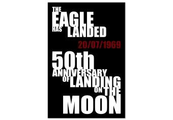 Cuadro moderno First Moon landing - tipografía en blanco y negro en inglés