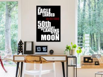 Cuadro moderno First Moon landing - tipografía en blanco y negro en inglés
