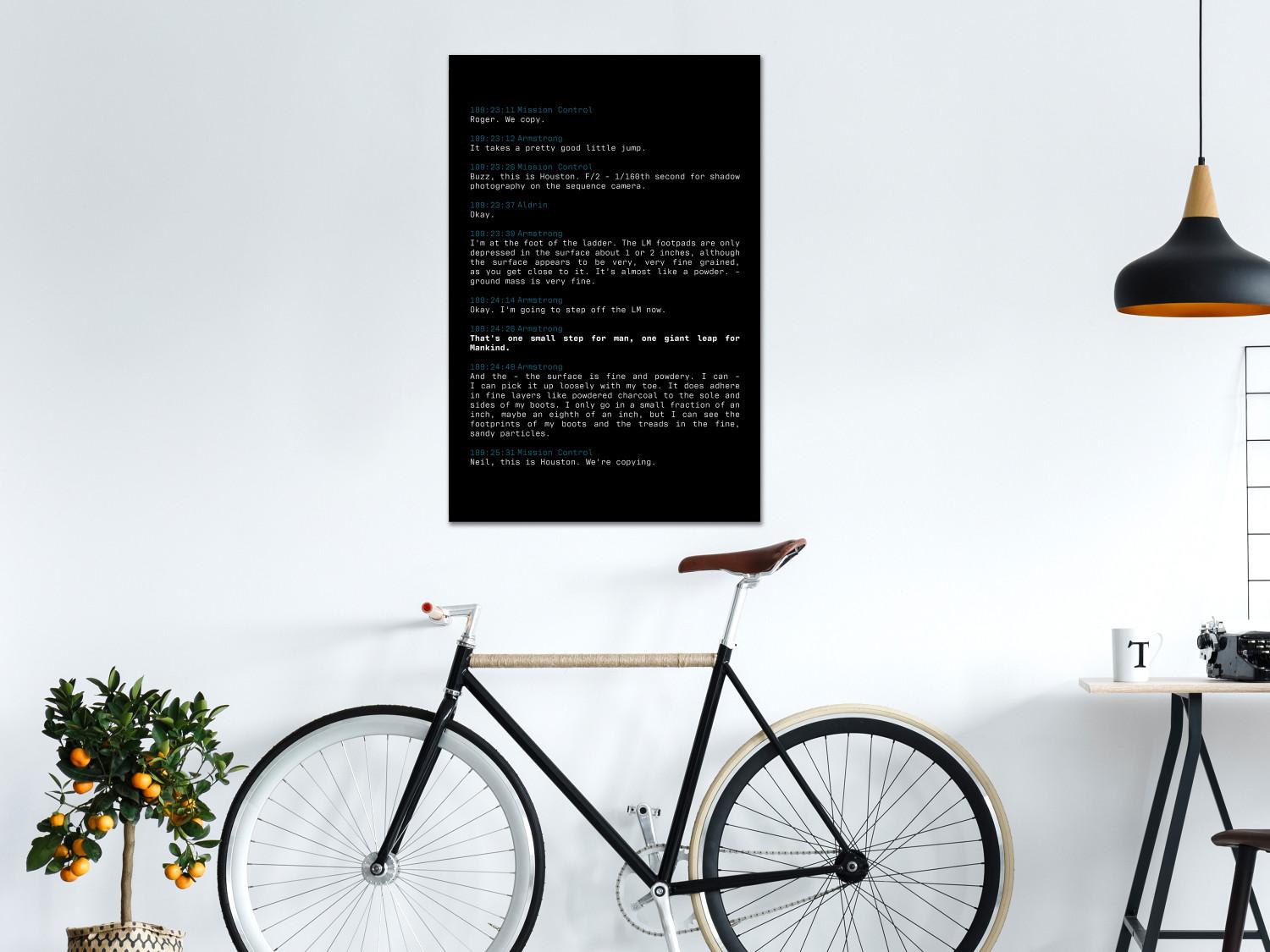 Cuadro decorativo Diálogo de aterrizaje lunar - Texto en inglés sobre fondo negro