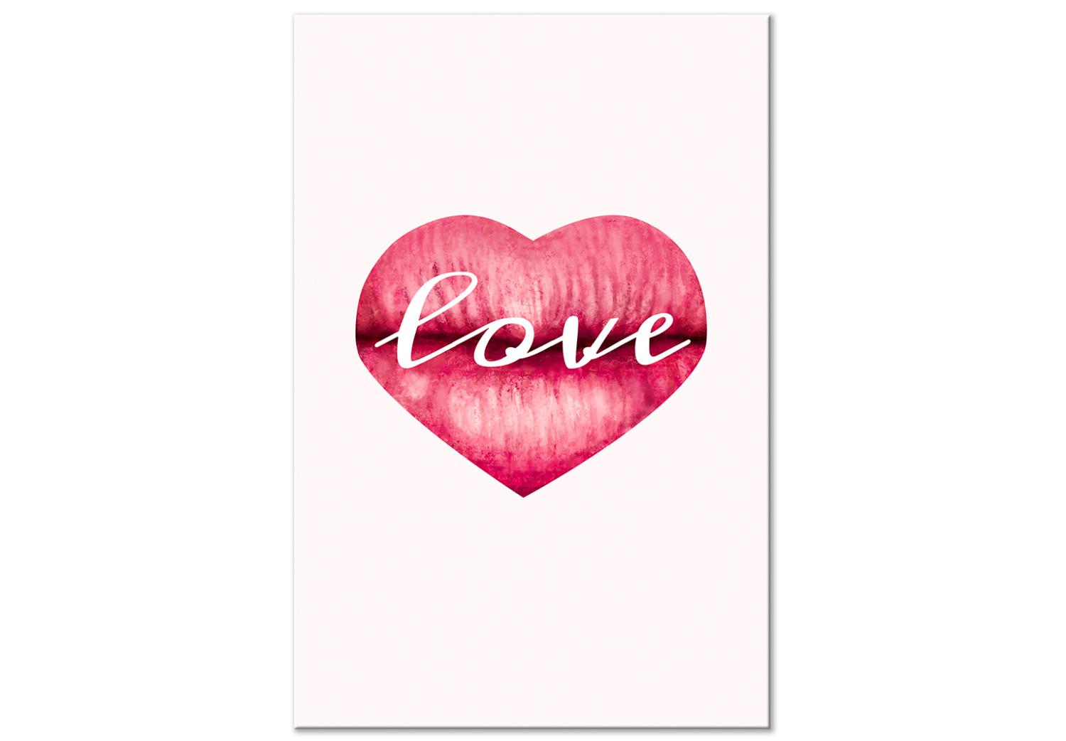 Cuadro decorativo Lips in love - motivo de amor con labios, corazón e texto en inglés