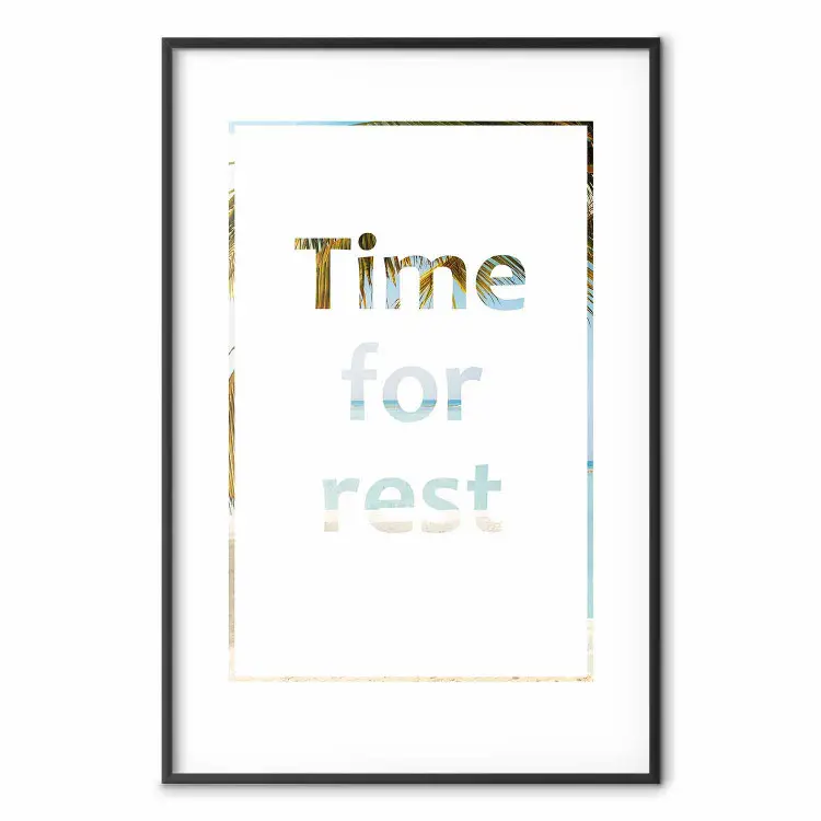Tiempo de descanso - texto en inglés con reflejo en paisaje tropical