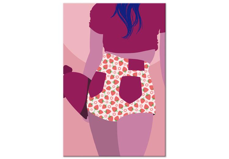 Mujer con pantalones cortos - cuadro rosa y morado con silueta