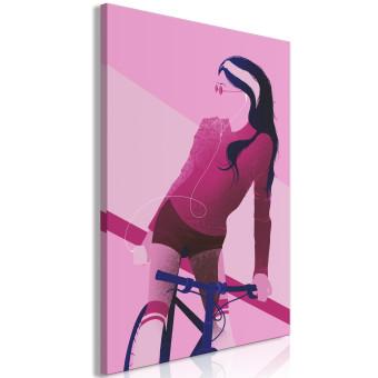 Cuadro decorativo Bicicleta deportiva (1 parte) - silueta de mujer en fondo rosa