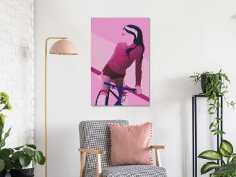 Cuadro decorativo Bicicleta deportiva (1 parte) - silueta de mujer en fondo rosa