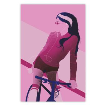 Cartel Mujer en bicicleta - mujer y bicicleta en motivo rosa pastel